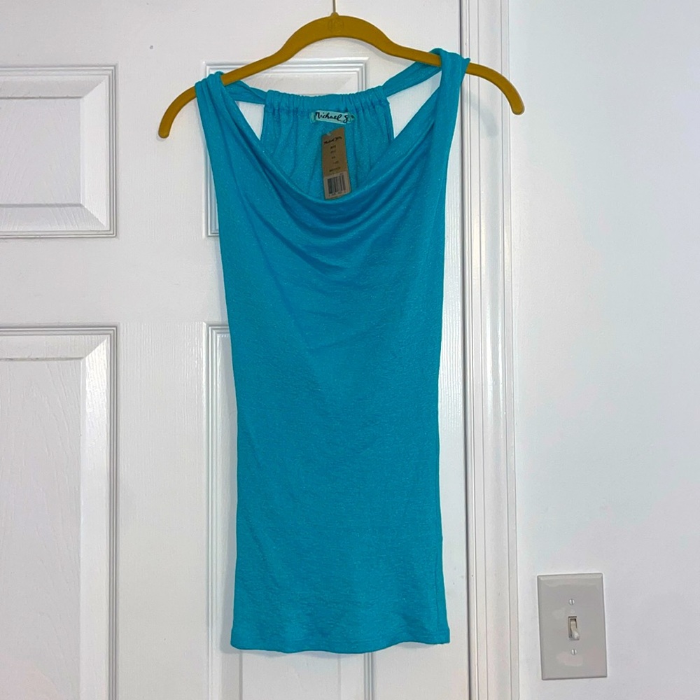 Michael Stars Teal Blue Drape neck Halter OS
